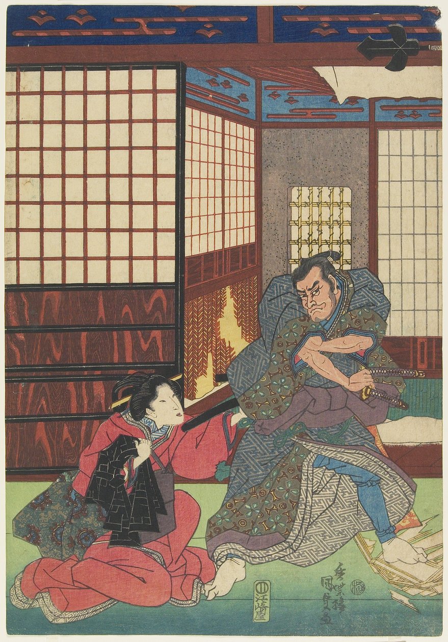 (एक अज्ञात प्ले से दृश्य), 1830-1844 द्वारा उतागावा कुनीसदा