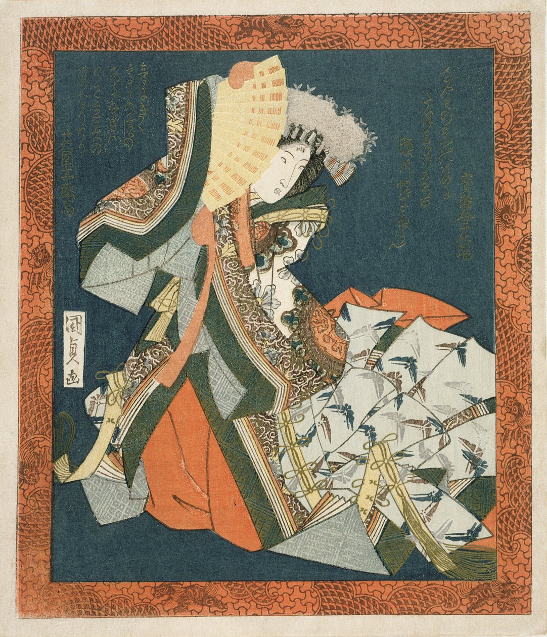 सेगावा किकुंजो वी डांसिंग, c.1820 (रंगीन वुडब्लॉक प्रिंट) द्वारा उतागावा कुनीसदा