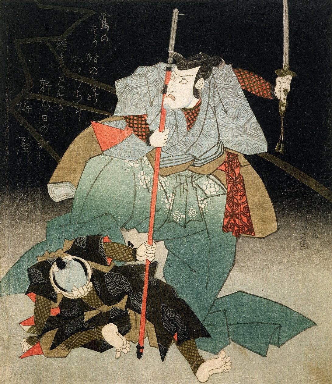 Ichikawa Danjuro VII कानून के एक अधिकारी को अधिकार देता है, c.1830-44 (वुडब्लॉक प्रिंट) द्वारा उत्तगवा कुनिओशी