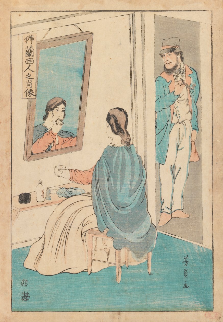 व्यापारी और पत्नी, c.1860 (वुडब्लॉक प्रिंट) द्वारा उतागावा योशीकाजू