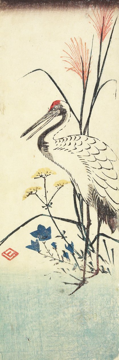 (पम्पास ग्रास, पैट्रिनिया, चीनी बेलफ़्लॉवर और एक क्रेन), 1830-1858 द्वारा उटगावा हिरोशिगे