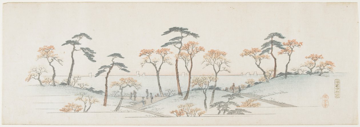 1837-1844 का कांजी मंदिर में रंगीन पत्तियां द्वारा उटगावा हिरोशिगे
