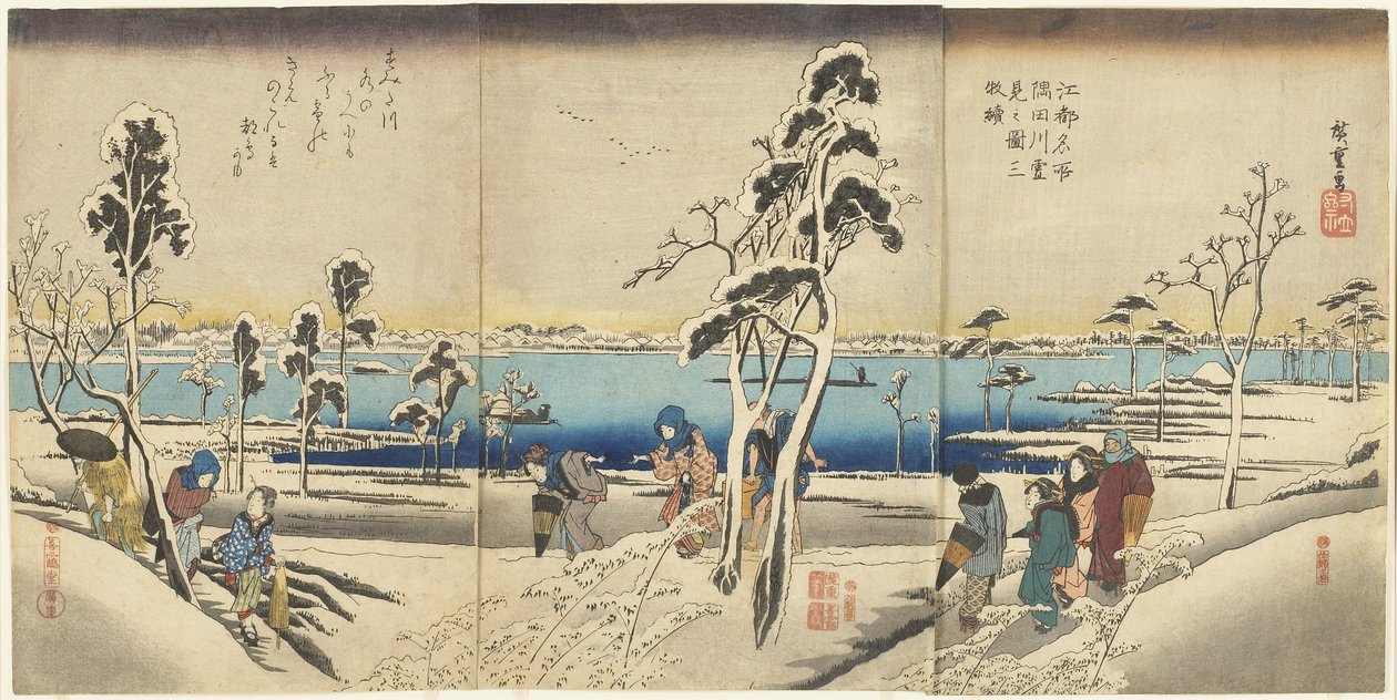 Ko_to meisho Sumida-gawa yuki-mi no zu san-mai tsuzuki, c। 1834 द्वारा उटगावा हिरोशिगे