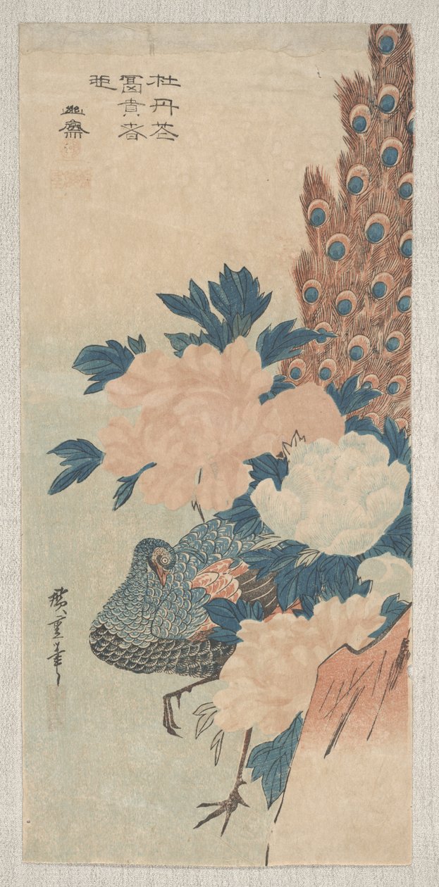 मोर और Peonies, c.1830 द्वारा उटगावा हिरोशिगे