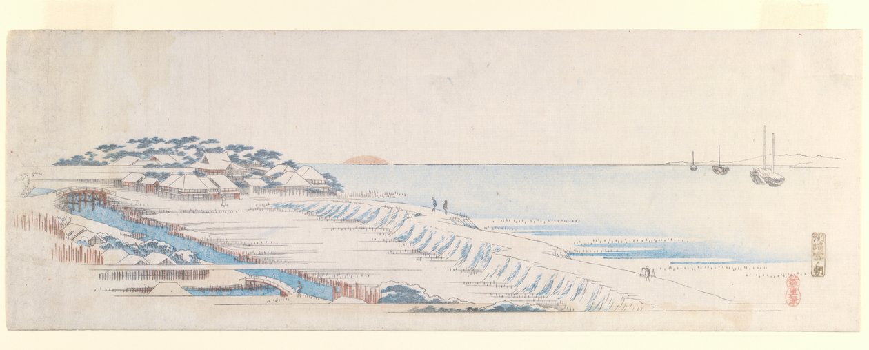लेटर-शीट सेट, सी .1839-40 (कलर वुडब्लॉक प्रिंट) से सुसकी में स्नो डॉन द्वारा उटगावा हिरोशिगे