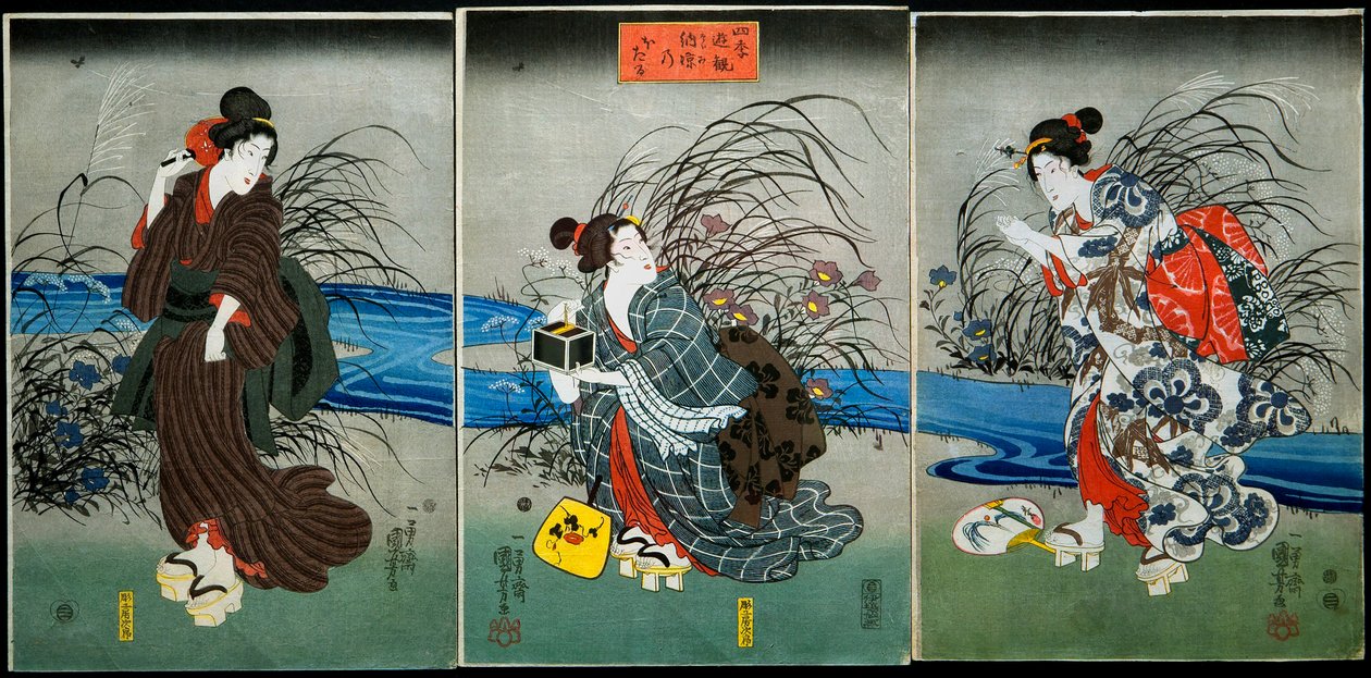 समर में कैचिंग फायरफ्लाइज़ (Nōryō no hotaru) सीरीज: एम्यूजमेंट ऑफ द फोर सीजन्स (शिकी योकन), c.1845-1846 द्वारा उत्तगवा कुनिओशी