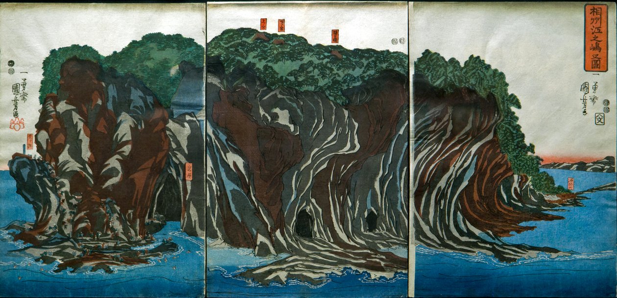 सागामी प्रांत में एनोशिमा का दृश्य (सोशो एनोशिमा नो ज़ू), c.1849-51 द्वारा उत्तगवा कुनिओशी