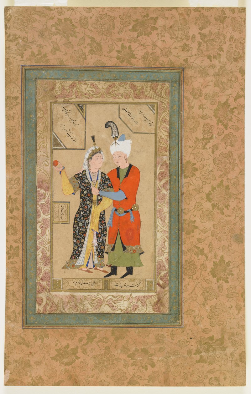 एक राजकुमार और राजकुमारी आलिंगन, c.1550 द्वारा उज़्बेक स्कूल