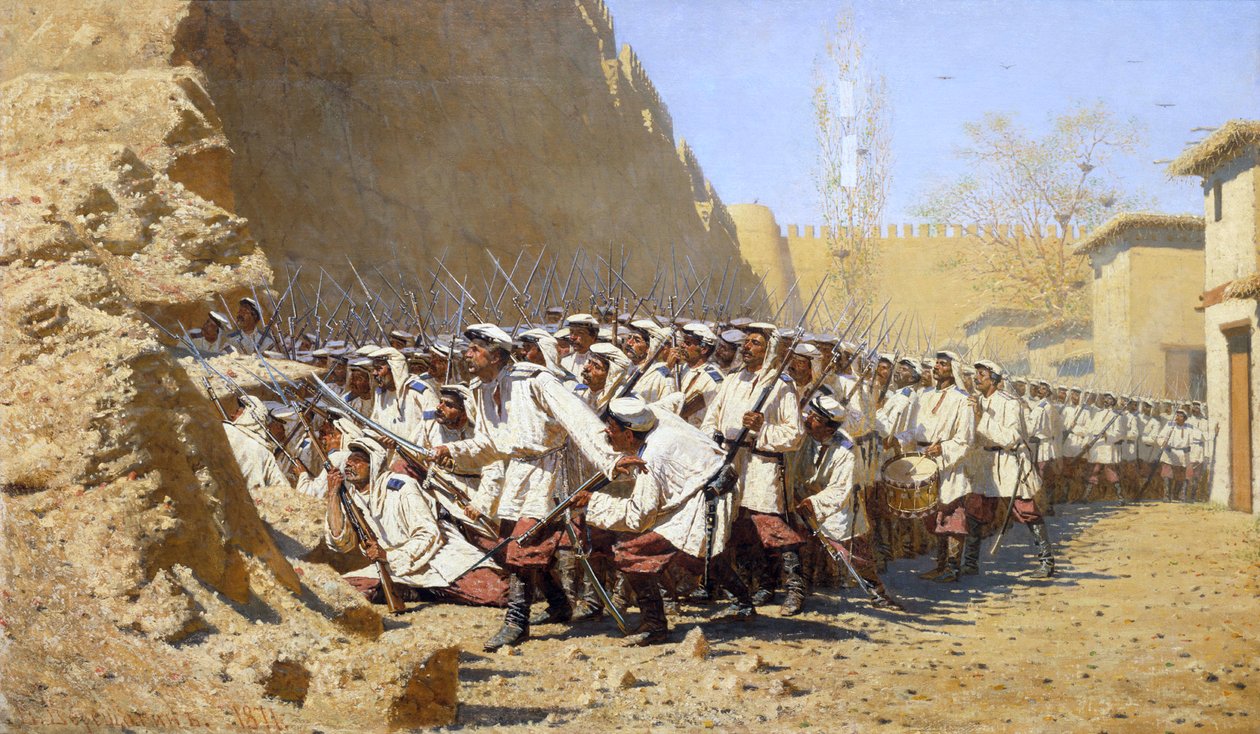 किले की दीवारों पर। उन्हें अंदर आने दो!', 1871। द्वारा वासिली वासिलीविच वीरशैचिन