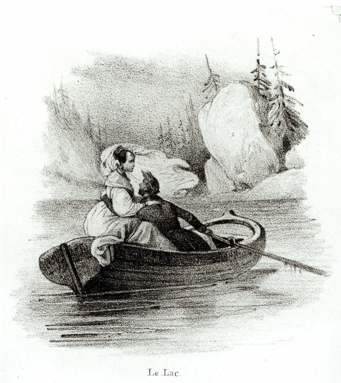अल्फ्रेड डे लेमार्टिन (1790-1869) और एल्वर झील पर बौर्ग में एल्फ्रेड लेमरसीर द्वारा उकेरा गया द्वारा विक्टर एडम