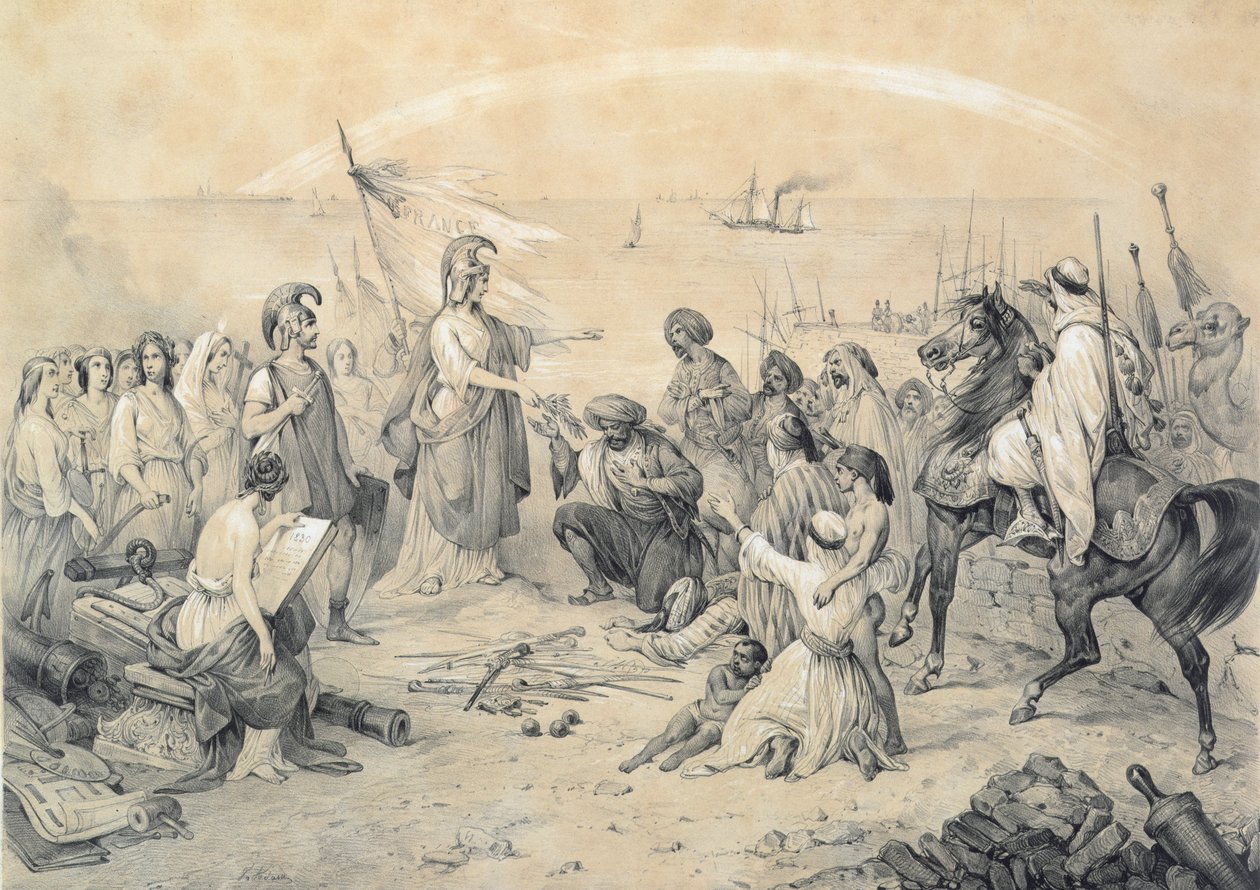 Ization विजय और सभ्यता ’, 5 जुलाई 1830 को अल्जीरिया के फ्रांसीसी आक्रमण का रूपक, c.1830-40 द्वारा विक्टर एडम