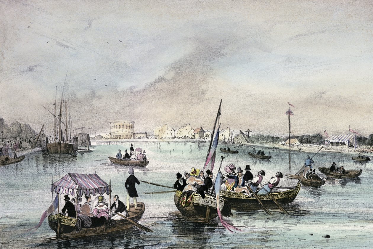 पानी पर जले, &39;पेरिस के आसपास स्थानीय भ्रूण&39;, श्रृंखला, 1830, ला विलेट द्वारा विक्टर एडम