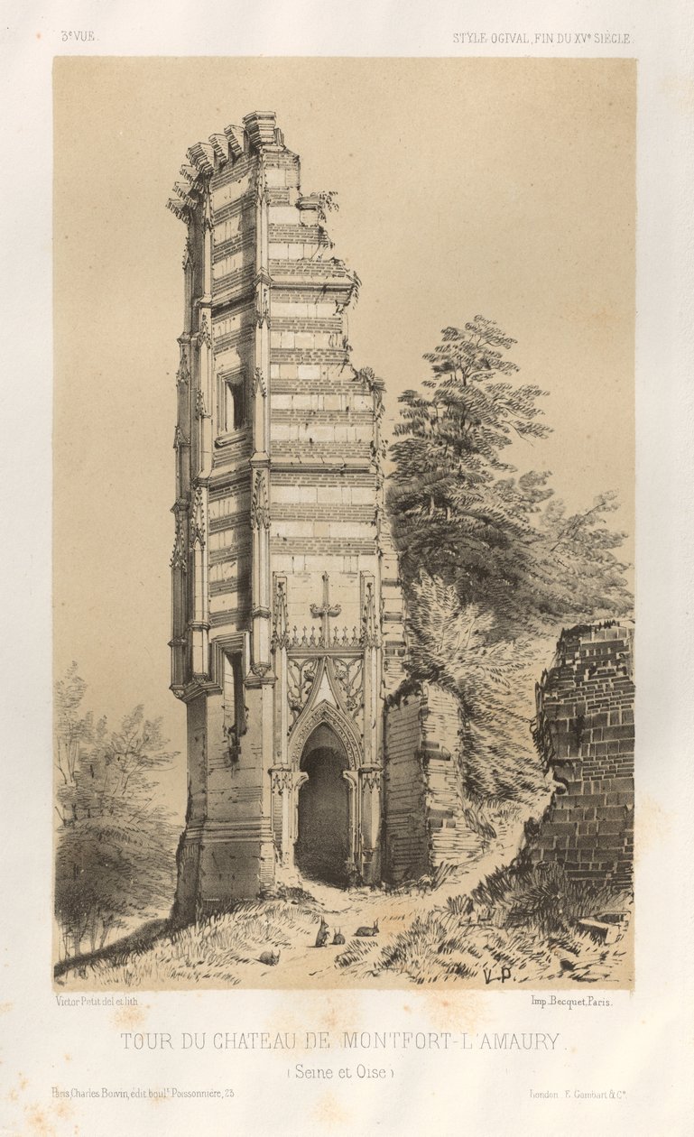 ... पीएल 3, टूर डु चेटो डे मोंटफोर्ट-एल अमौरी सीन-एट-ओइस, 1860। द्वारा विक्टर पेटिट