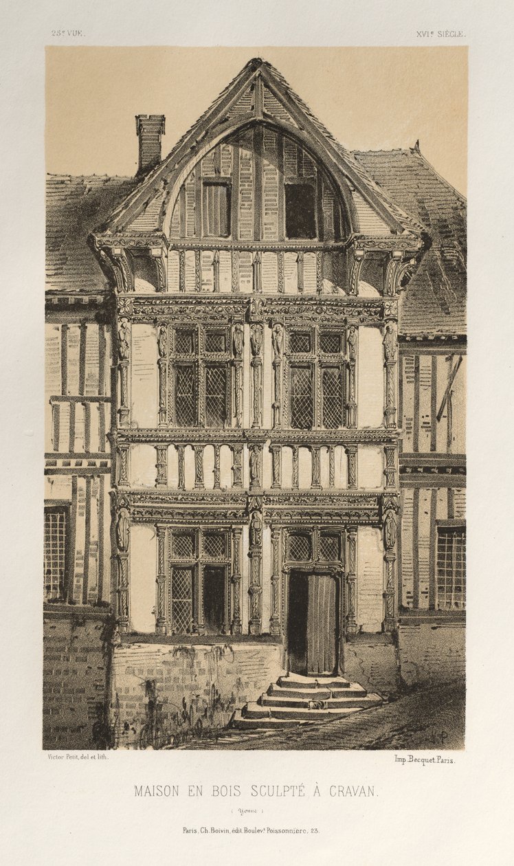 ... पी एल। 25, Maison En Bois Sculpte A Cravan Yonne, 1860 में प्रकाशित। द्वारा विक्टर पेटिट
