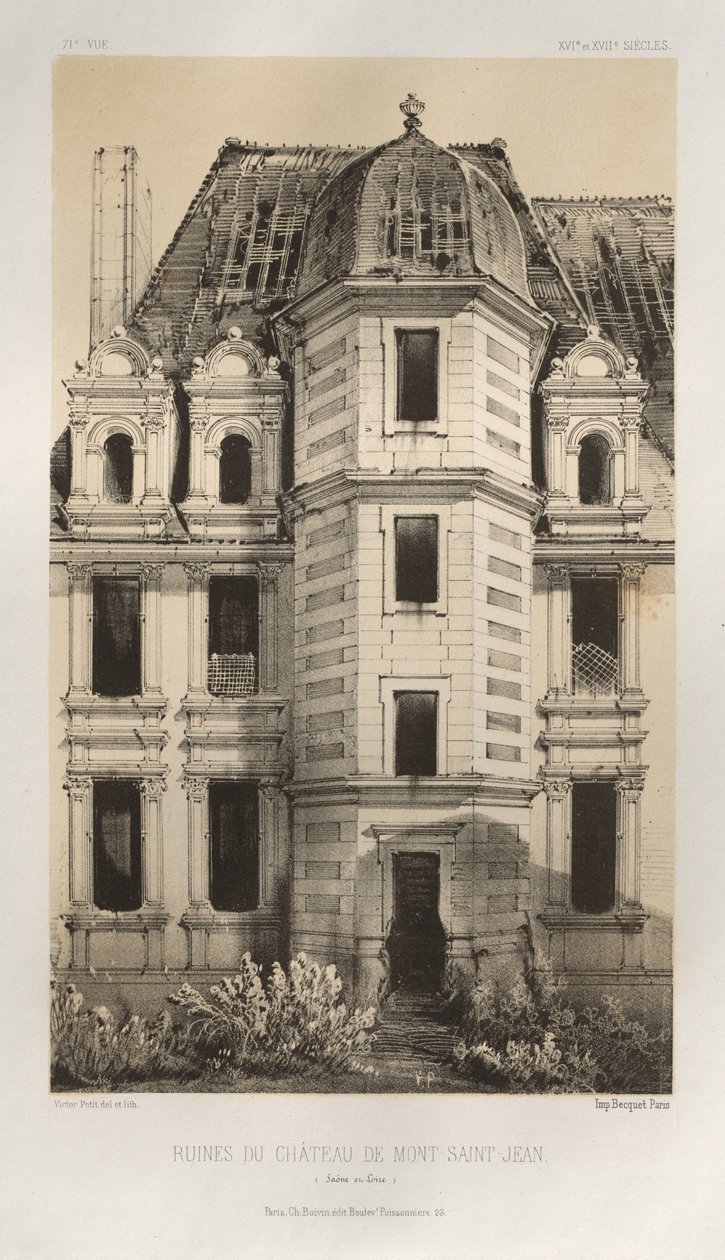 ... पी एल। 71, मॉन्ट-सेंट-जीन साओन एट लॉयर के महल के खंडहर, 1860। द्वारा विक्टर पेटिट