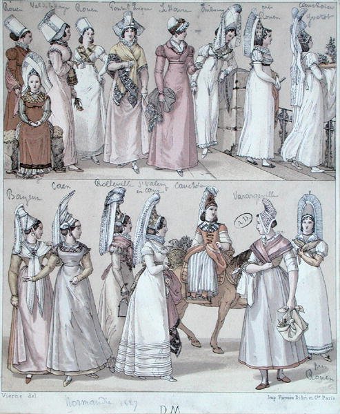 नॉरमैंडी की पारंपरिक वेशभूषा, c.1830 (कलर लिथो) द्वारा वीरने (बाद में)