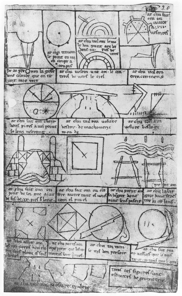 इमारतों के निर्माण के लिए Ms Fr 19023 fol.20 ज्यामितीय आंकड़ों की प्रतिकृति प्रतिलिपि द्वारा विलार्ड डी होन्नेकोर्ट