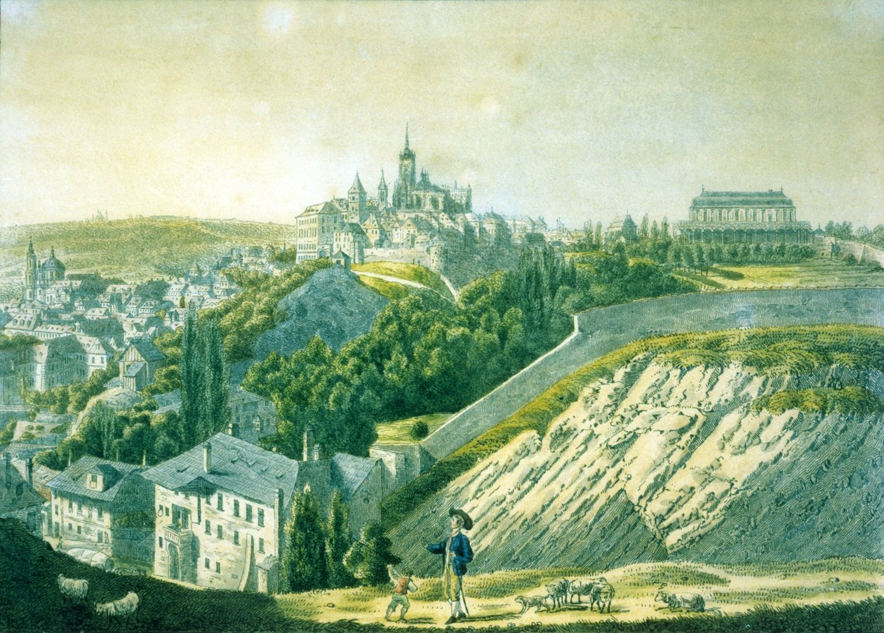 पूर्व से प्राग कैसल का दृश्य, 1825 (एक्वाटिंट के साथ नक्काशी) द्वारा विंसेक मोरस्टेड