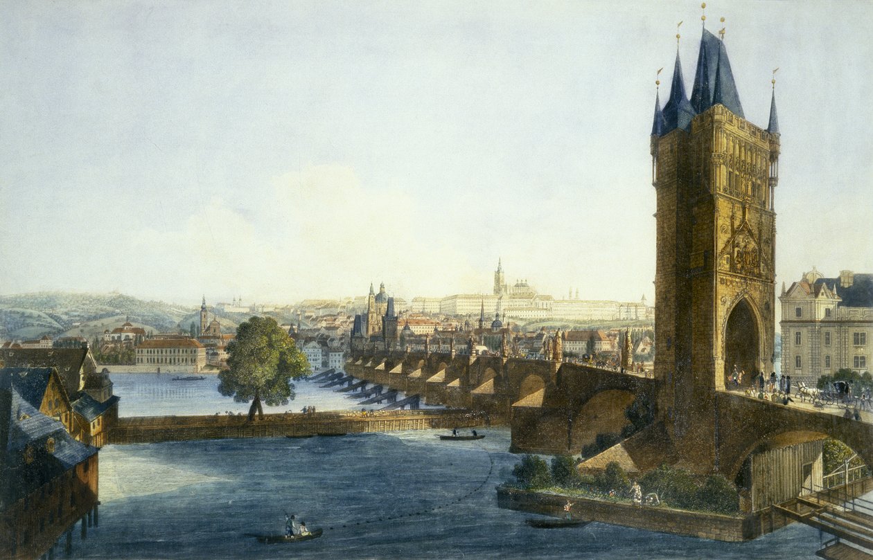 प्राग कैसल और लिटिल क्वार्टर का दक्षिण-पश्चिम, 1836 (रंगीन जलीय) द्वारा विन्सेन और रिक्टर, कार्ल अगस्त मोरस्टेड