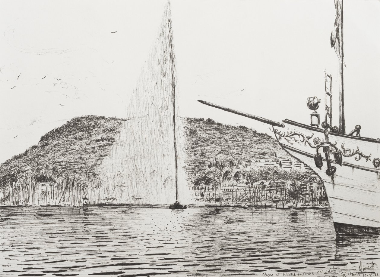 जिनेवा फव्वारा और खुशी क्रूजर का धनुष, 2011 (स्याही कागज पर) द्वारा विंसेंट अलेक्जेंडर बूथ