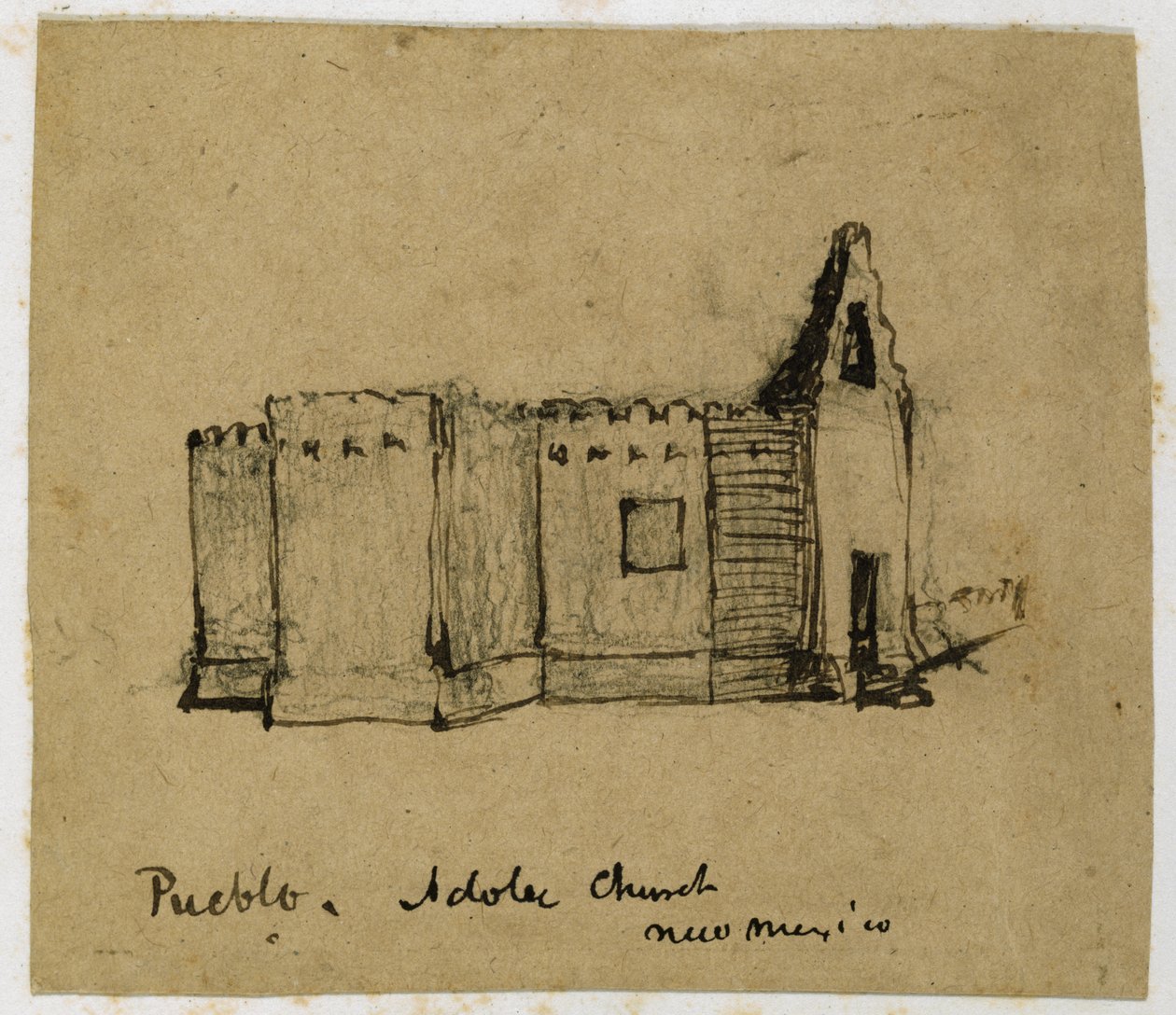 प्यूब्लो, एडोब चर्च, न्यू मैक्सिको, 1869-71 (कागज पर स्याही) द्वारा विन्सेंट कोलियर
