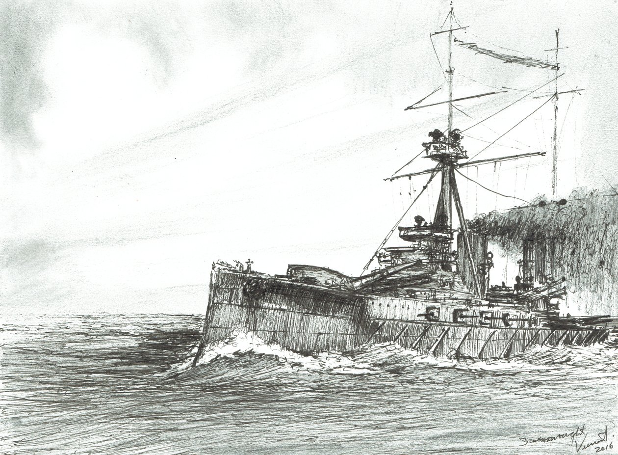 HMS Dreadnought समुद्र, 2017 (स्याही कागज पर) द्वारा विंसेंट अलेक्जेंडर बूथ