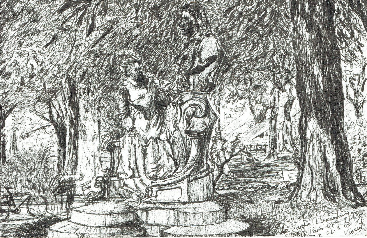 जार्डिन लक्जमबर्ग पेरिस में प्रतिमा, 2003 (स्याही कागज पर) द्वारा विंसेंट अलेक्जेंडर बूथ