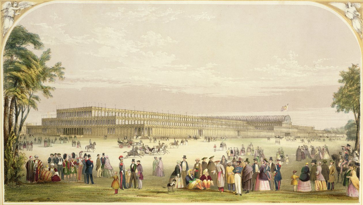 महान प्रदर्शनी, 1851: वास्तुकार जोसेफ पैक्सटन द्वारा डिजाइन की गई इमारत का दृश्य द्वारा विन्सेंट ब्रुक्स