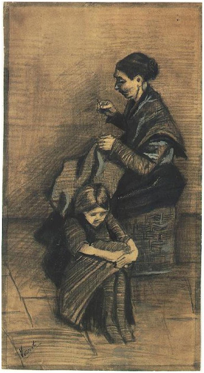 Sien, -Sitting-on-a-Basket, -साथ-एक लड़की F1072 विन्सेंट वैन गॉग द्वारा विन्सेंट वैन गॉग
