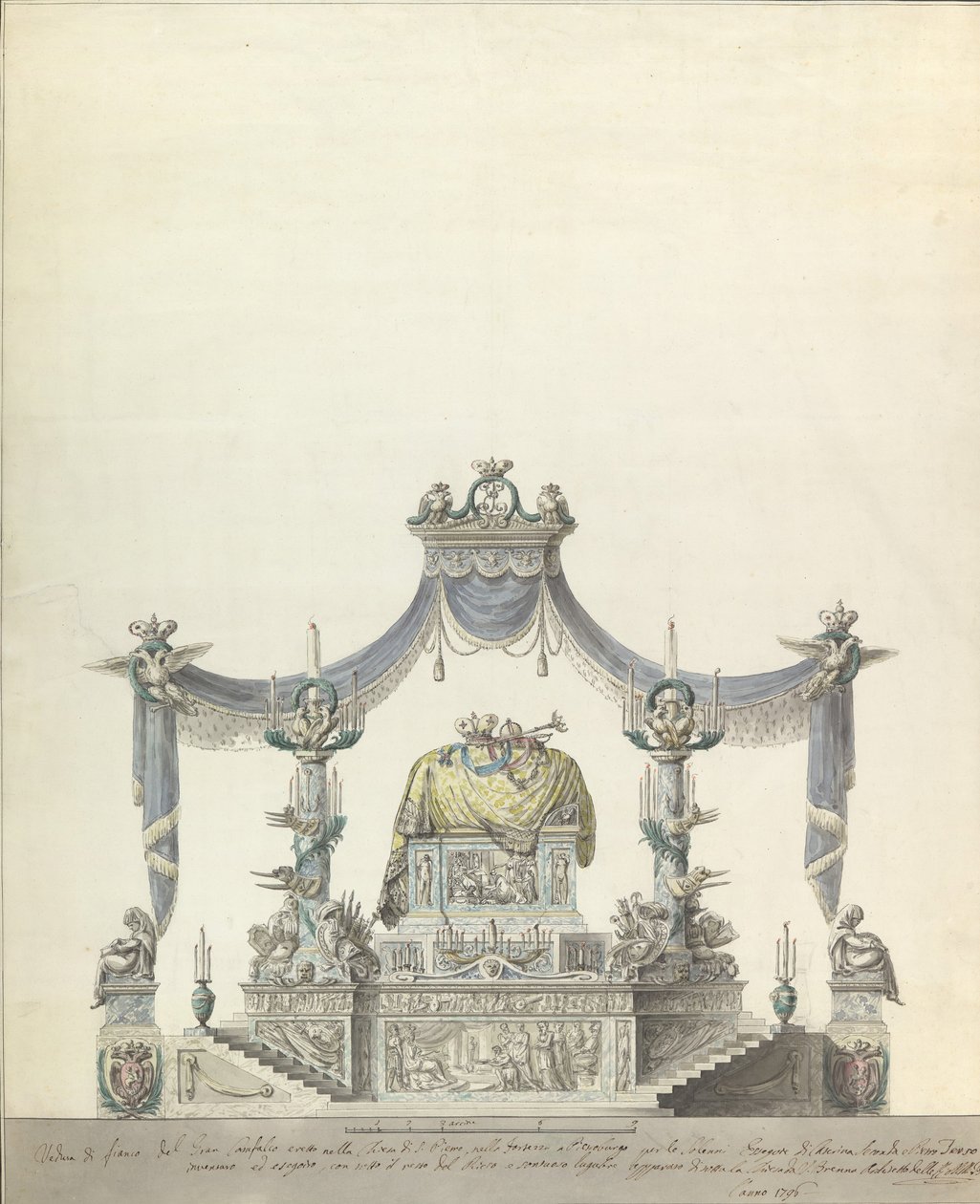 महारानी कैथरीन द ग्रेट ऑफ़ रशिया साइड एलिवेशन का कैटाफ़ाल्क।, 1796। द्वारा विन्सेन्ज़ो ब्रेनना