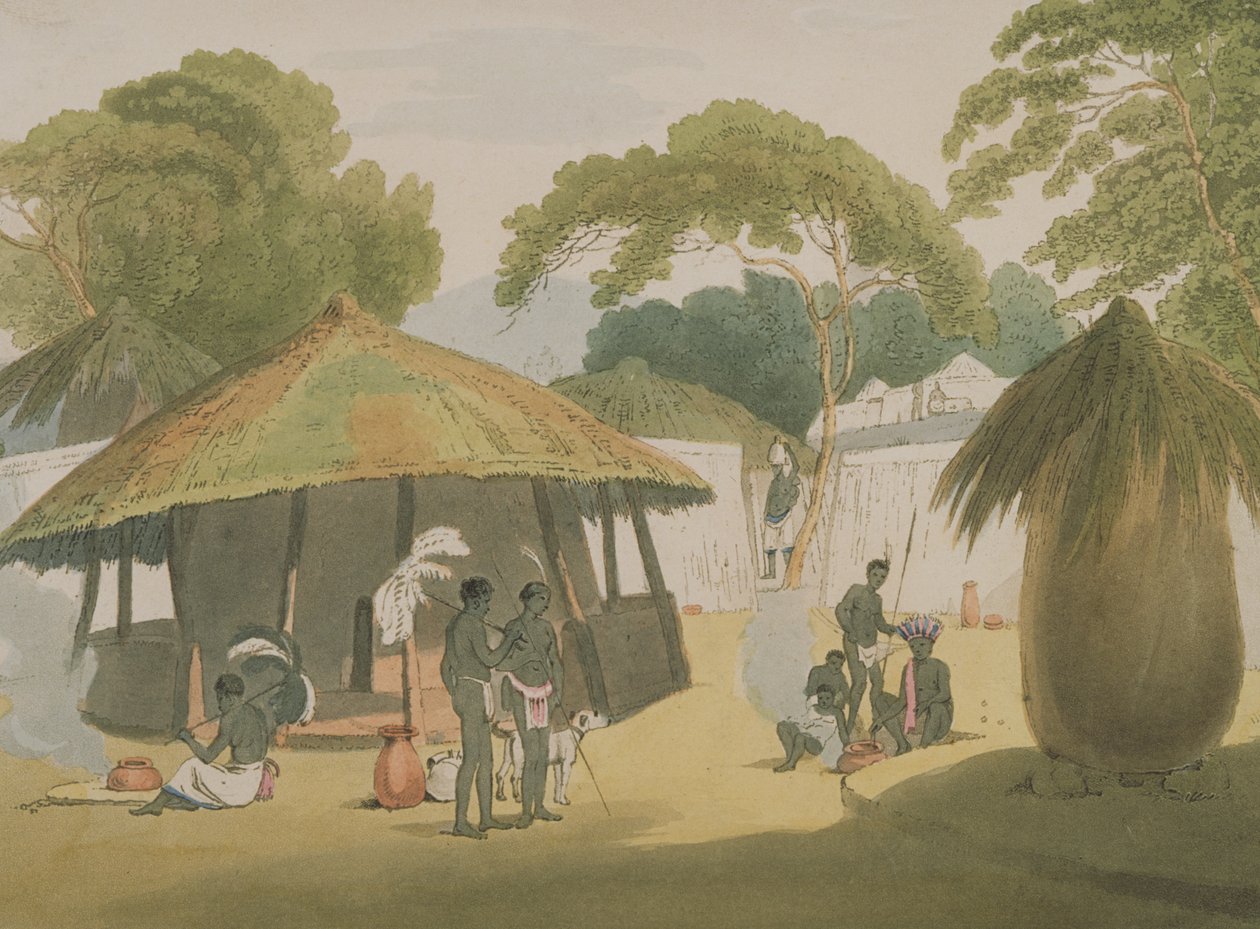 अफ्रीकन विलेज, 1806 (लिथोग्राफ) प्रकाशित द्वारा डब्ल्यू। अलेक्जेंडर