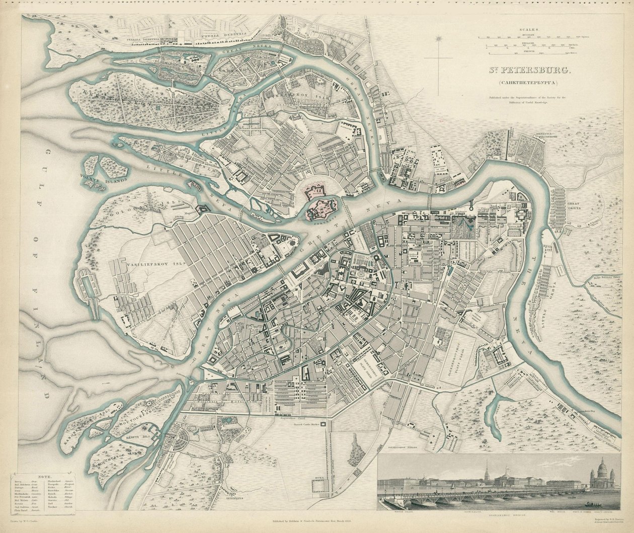 पीटर्सबर्ग का नक्शा, 1834 द्वारा डब्ल्यूबी क्लार्क