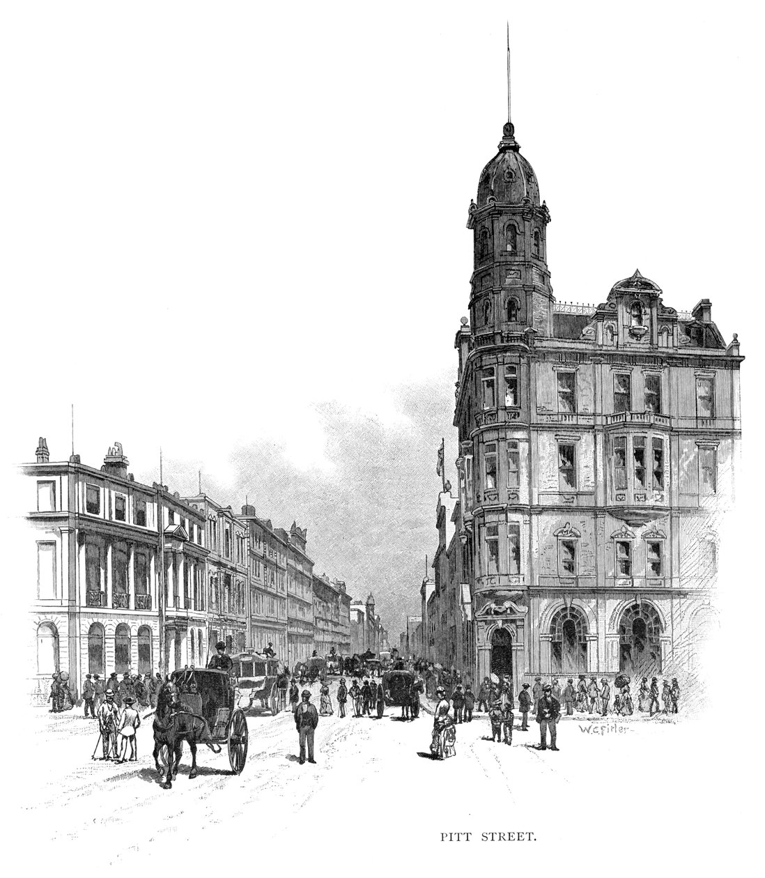 पिट स्ट्रीट, सिडनी, न्यू साउथ वेल्स, ऑस्ट्रेलिया, 1886। द्वारा डब्ल्यूसी फिटलर