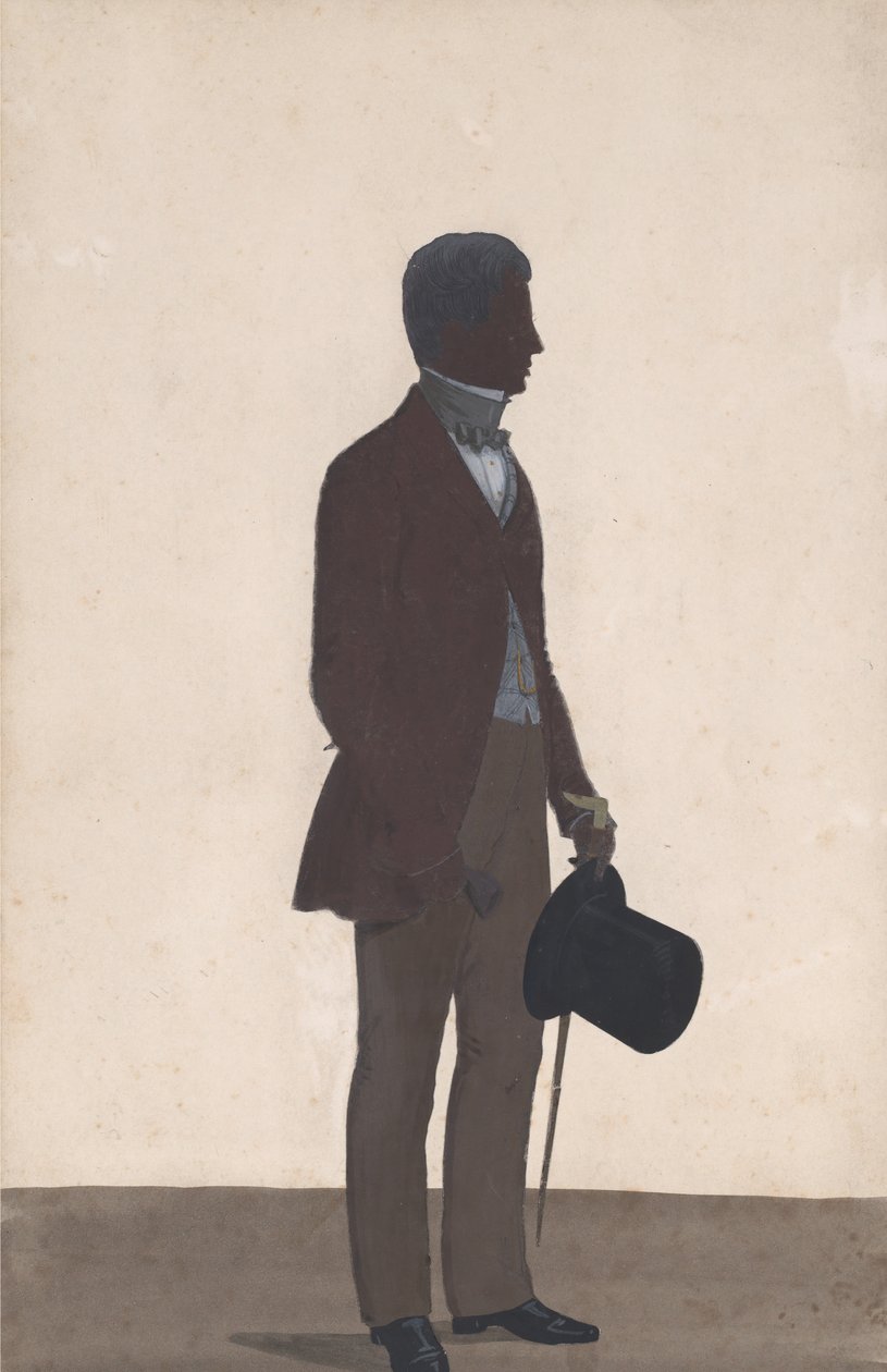 एक युवक, खड़ा, पूरी लंबाई का सिल्हूट, दाईं ओर प्रोफ़ाइल, 1850। द्वारा डब्ल्यूएच ब्यूमोंट