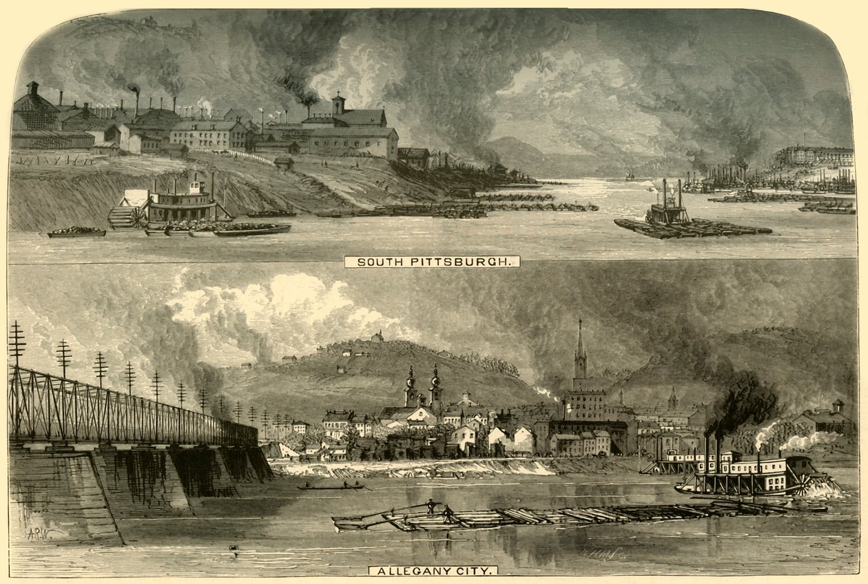 साउथ पिट्सबर्ग और एलेघेनी सिटी, 1874। द्वारा डब्ल्यूएच मोर्स
