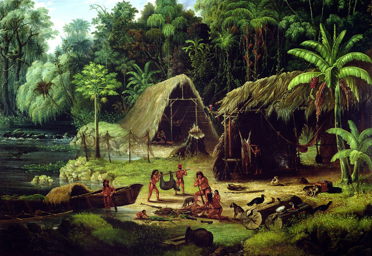 कैरिब विलेज, ब्रिटिश गुयाना, 1836 द्वारा डब्लूएस हेजेज