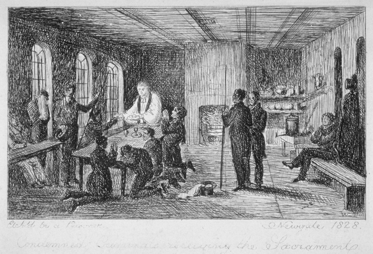 न्यूगेट जेल के अंदर, ओल्ड बेली, लंदन शहर, 1828 द्वारा डब्ल्यूटी