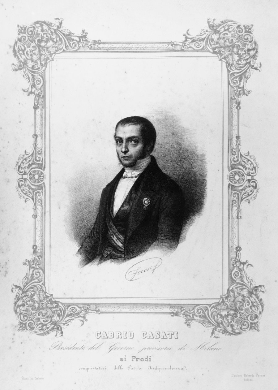 गेब्रियो कासाती का पोर्ट्रेट (1798-1873), इतालवी राजनेता जो सार्डिनिया साम्राज्य के प्रधान मंत्री थे, उत्कीर्णन द्वारा WG (बाद) थायर