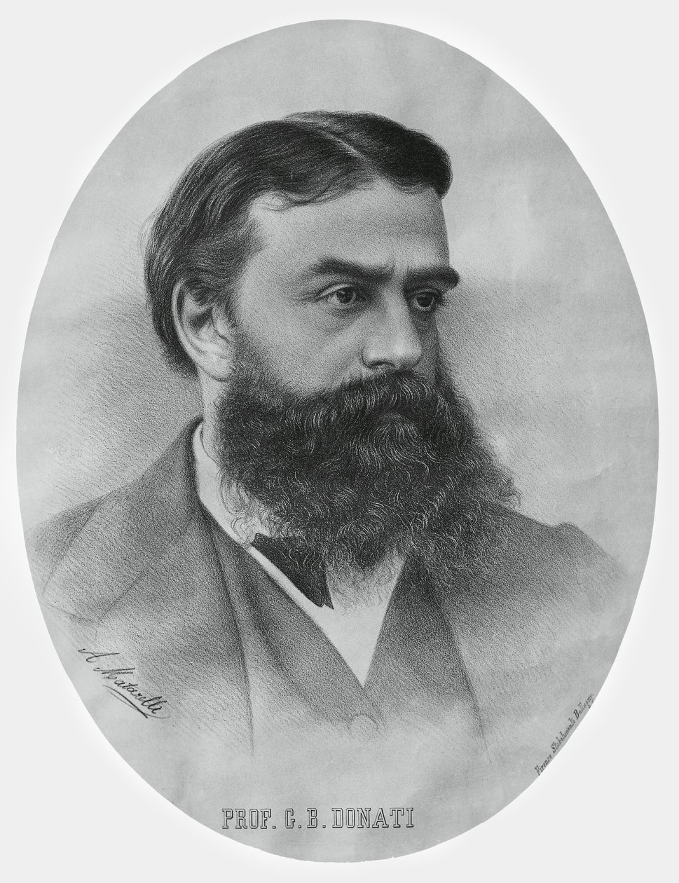 जियोवानी बतिस्ता डोनाती (1826-1873) का पोर्ट्रेट, इतालवी गणितज्ञ और खगोलशास्त्री, उत्कीर्णन द्वारा WG (बाद) थायर