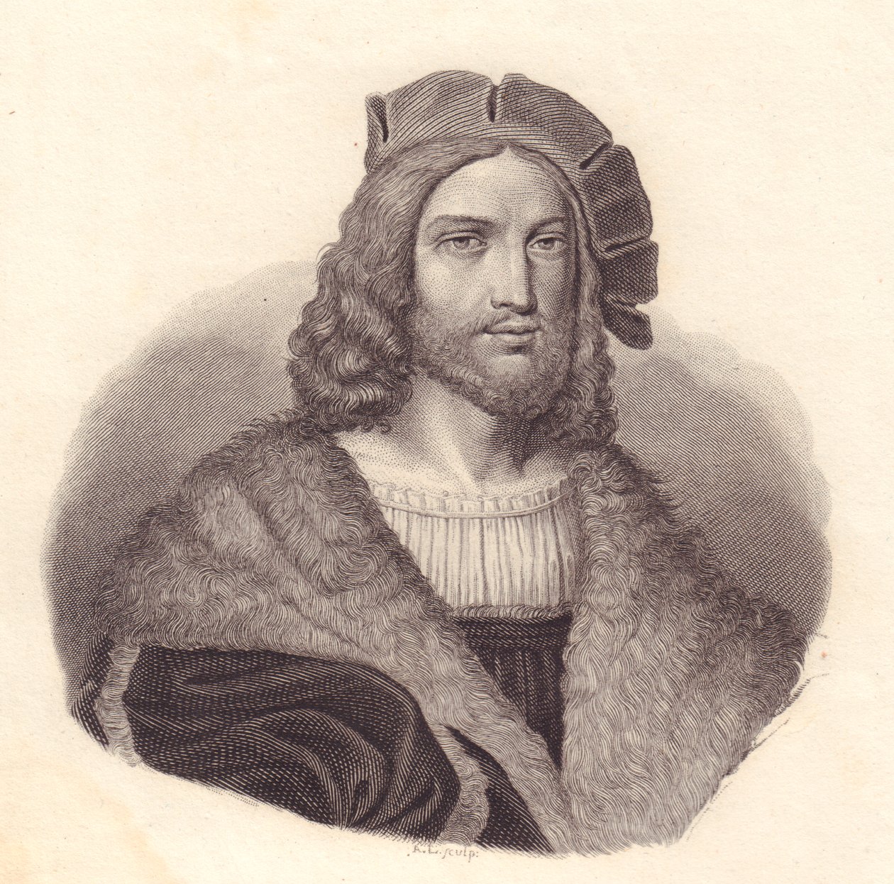 इतालवी कवि एंटोनियो तेबलदेव (1463-1537) का पोर्ट्रेट, राफेल द्वारा पेंटिंग से तांबे की नक्काशी द्वारा WG (बाद) थायर