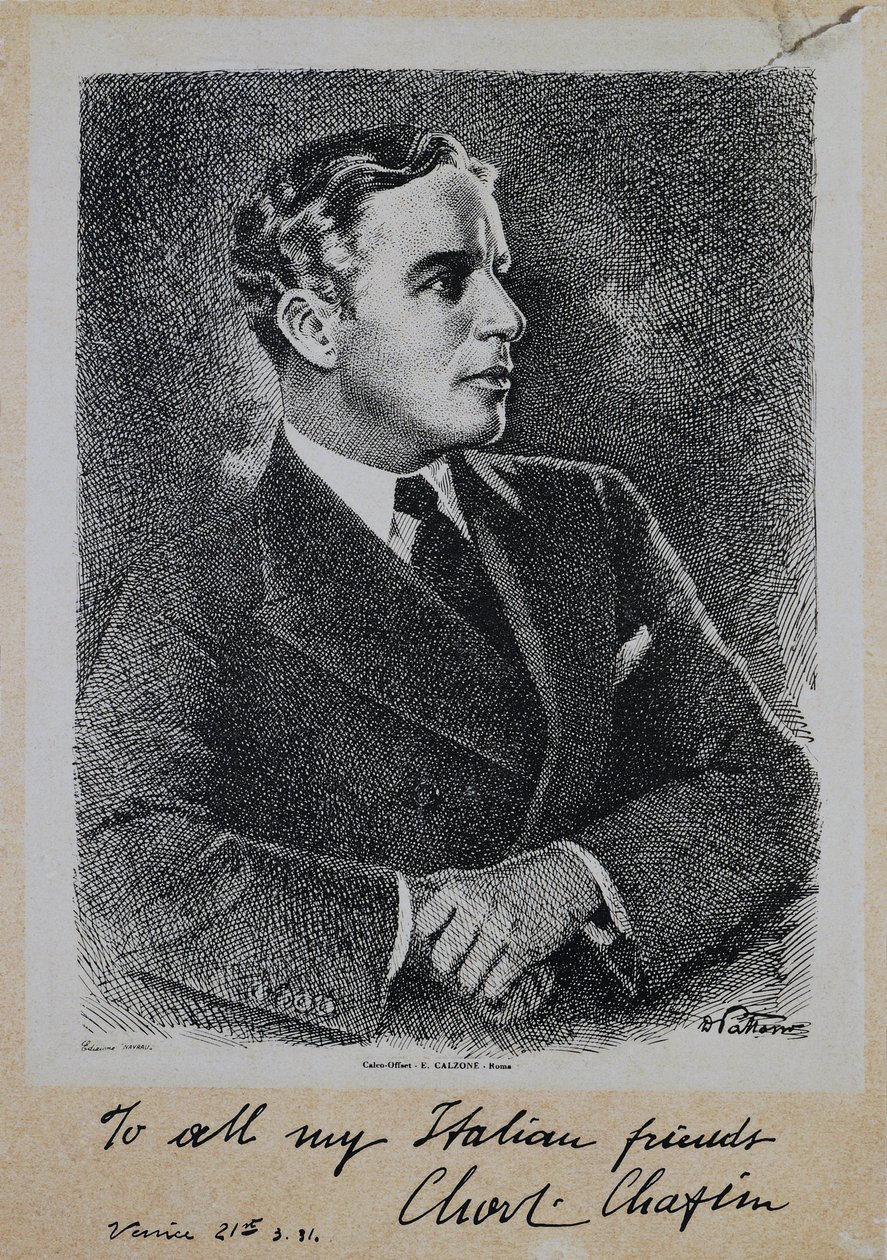 सर चार्ल्स स्पेंसर चैपलिन का पोर्ट्रेट (1889-1977), अंग्रेजी अभिनेता और निर्देशक द्वारा WG (बाद) थायर
