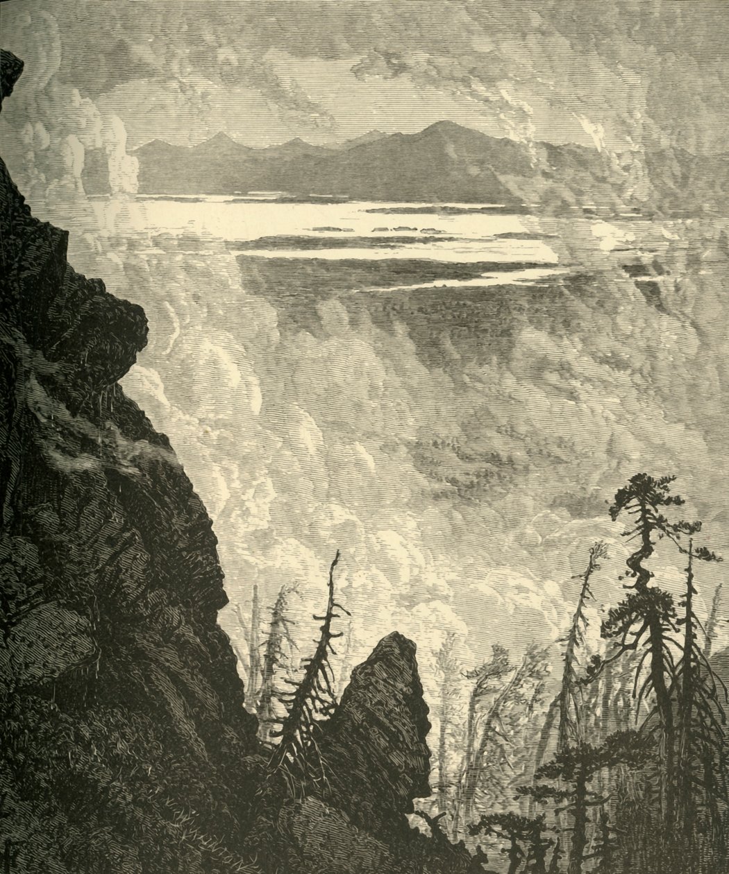 समिट, 1874 से चम्पलेन झील की झलक। द्वारा डब्ल्यूजे लिंटन