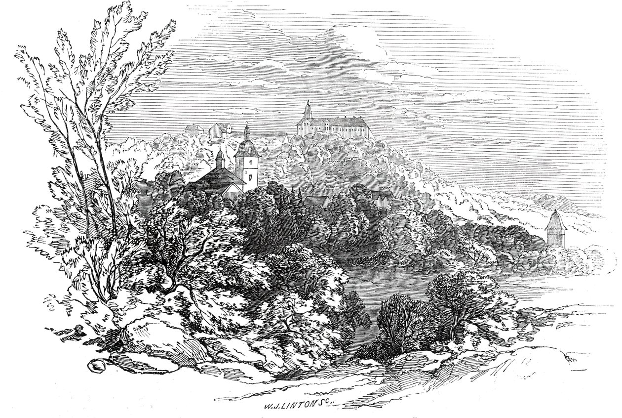 पैलेस ऑफ मोल्सडॉर्फ - हिज रॉयल हाइनेस प्रिंस अल्बर्ट की ड्राइंग, 1845 से। द्वारा डब्ल्यूजे लिंटन