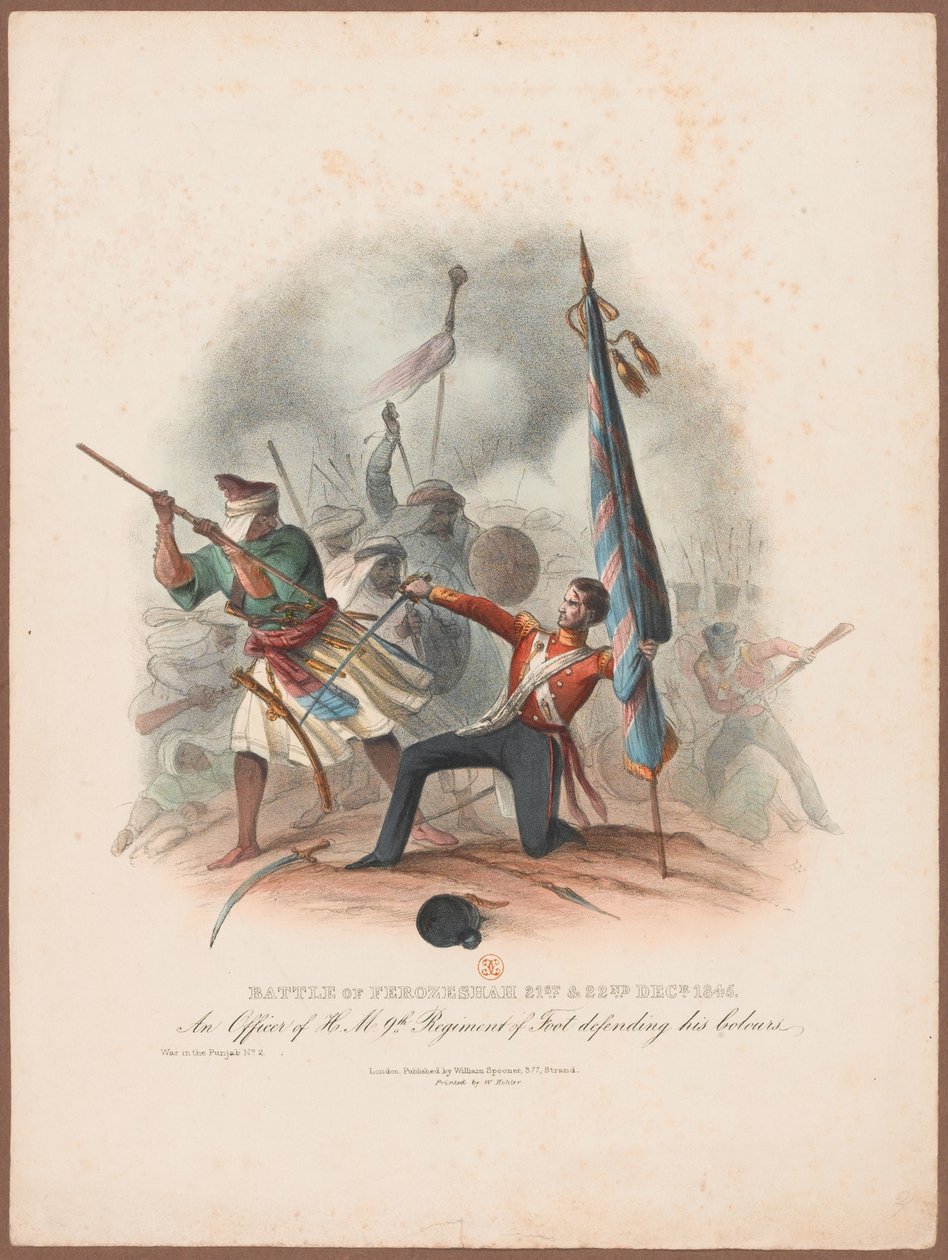 21 वीं और 22 वीं फ़िरोज़शाह की लड़ाई 1845 एचएम 9 वीं रेजिमेंट के एक अधिकारी ने अपने रंगों का बचाव किया द्वारा डब्ल्यू। कोहलर