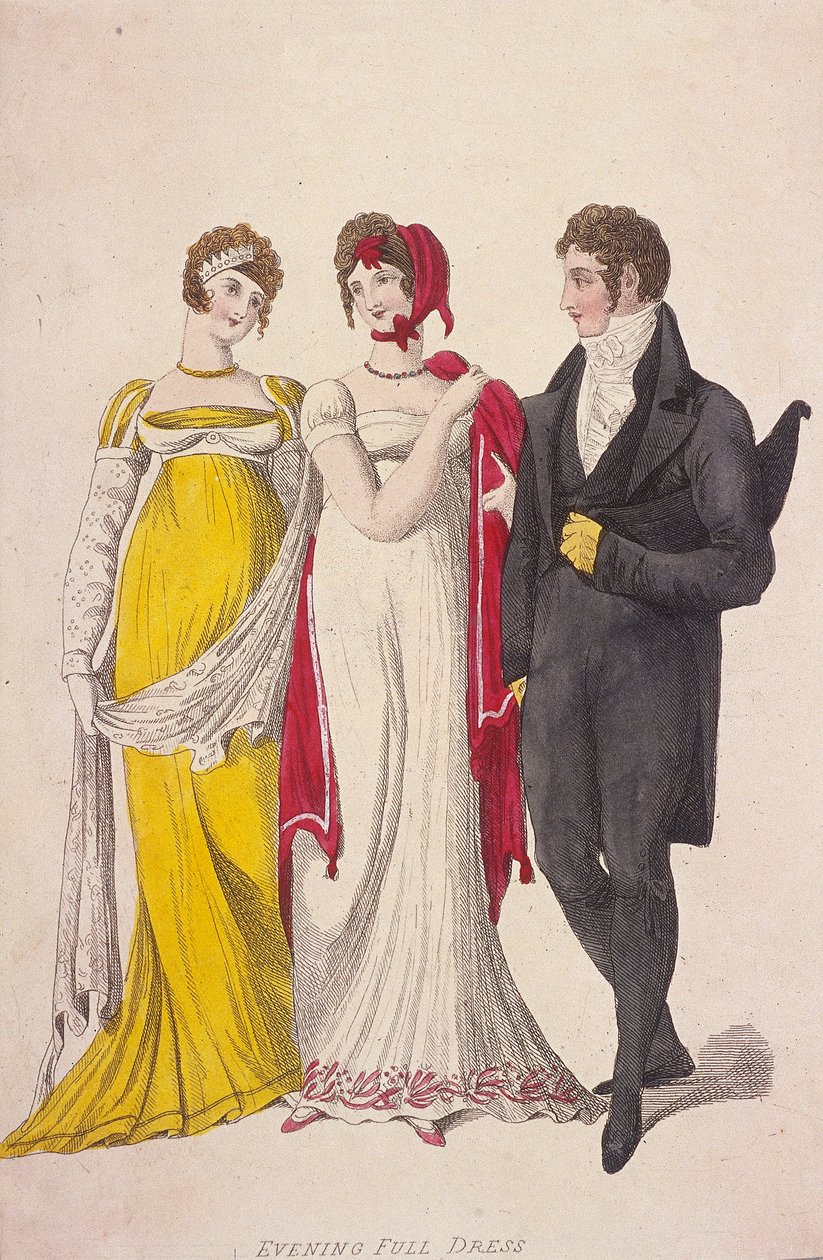 दो महिलाएं और एक पुरुष पूरी शाम की पोशाक पहने हुए, c1810 द्वारा डब्ल्यू पढ़ें