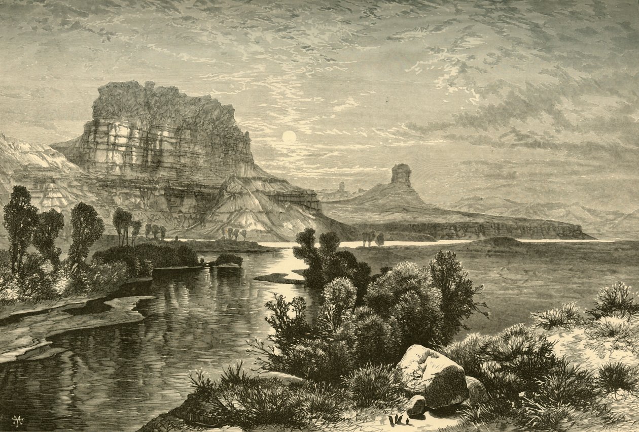 ग्रीन रिवर की चट्टानें, 1874। द्वारा डब्ल्यू रॉबर्ट्स