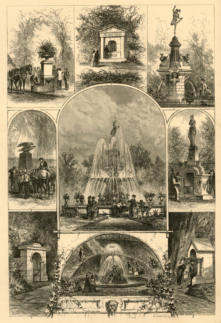 फिलाडेल्फिया में फव्वारे, 1874। द्वारा डब्ल्यू रॉबर्ट्स