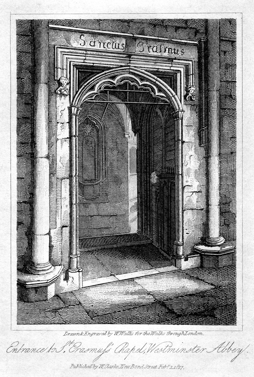 St Erasmuss Chapel, Westminster Abbey, London, 1817 में प्रवेश। द्वारा डब्ल्यू। वालिस