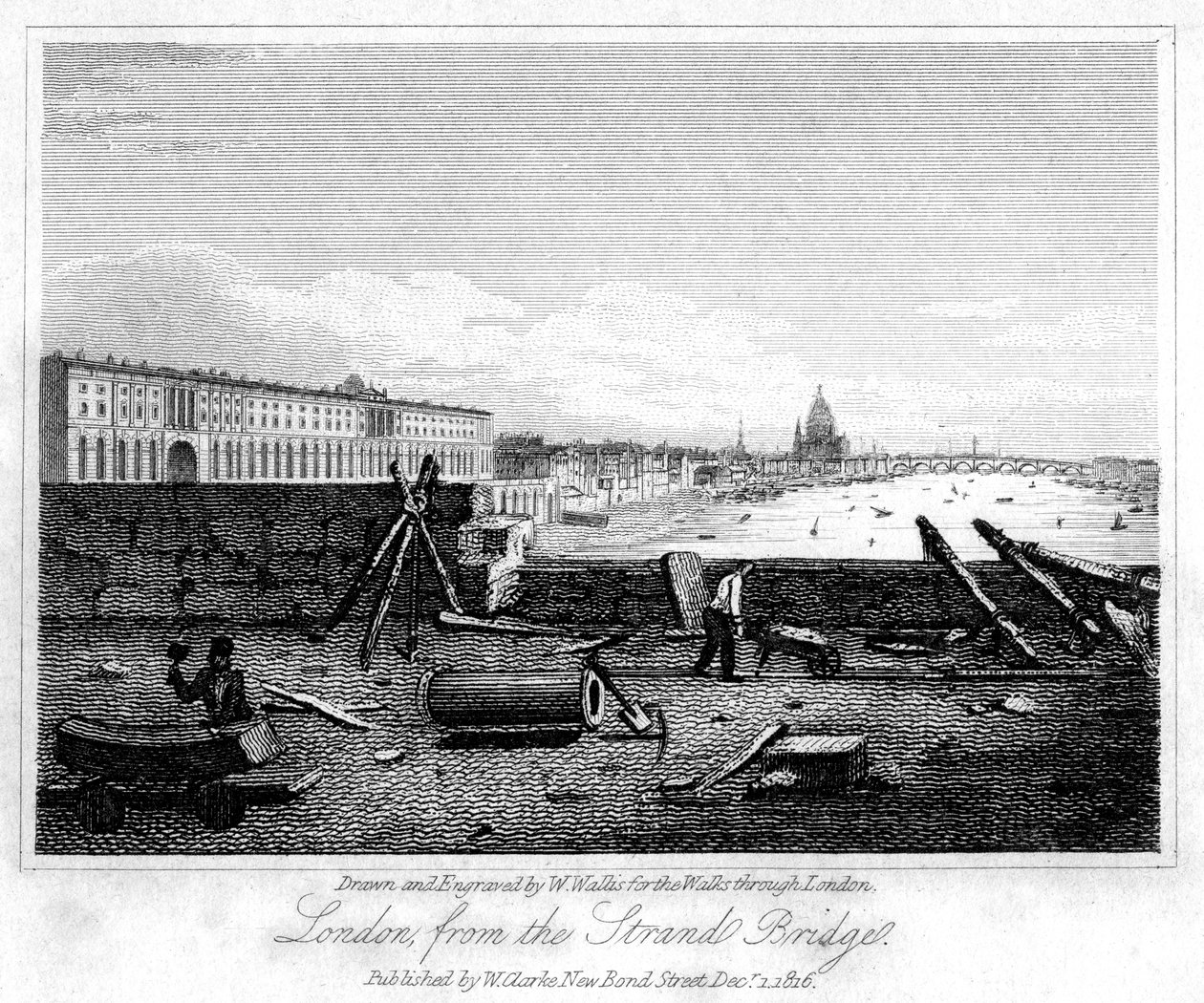 लंदन से स्ट्रैंड ब्रिज, 1816। द्वारा डब्ल्यू। वालिस