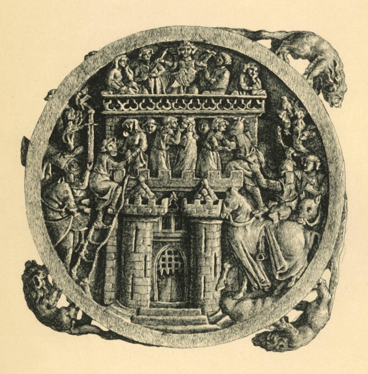 आइवरी मिरर केस द स्टॉर्मिंग ऑफ द कैसल ऑफ लव, प्रारंभिक 14 वीं शताब्दी, 1881। द्वारा डब्ल्यू। समझदार
